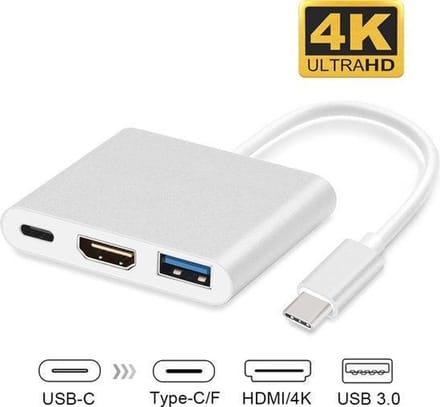 USB-C adapter Geschikt voor Macbook met USB, HDMI, USB-C - Zilver