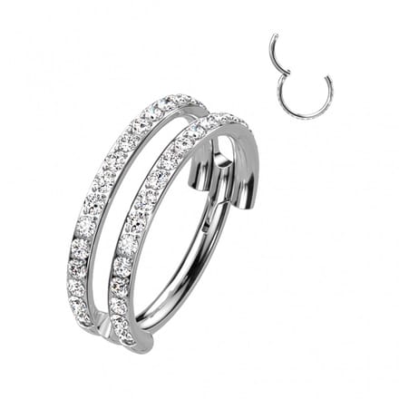 High Quality titanium clicker double lined gemmed 1.2x8 mm - zilver - LMPiercings