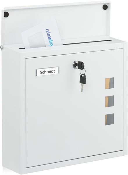 Wandbrievenbus met slot - 33 x 35 x 12 cm - metaal - wit