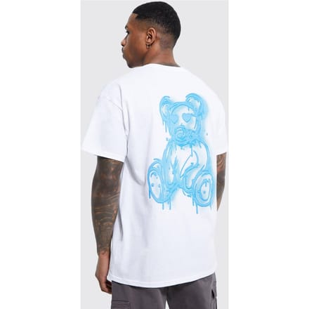 Regular Fit Spray On Teddy Graphic T-shirt | White | Size Medium
