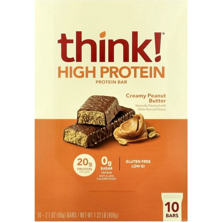 Pense!, Barre Hyperprotéinée, Beurre de Cacahuète Crémeux, 10 barres, 60 g (2,1 onces) chaque