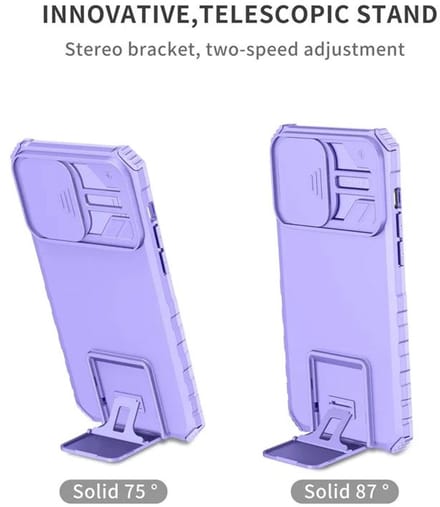 Cityhoesje - iPhone 15 Pro Max - Slide Camera Lid – BackCover - Anti-drop Kickstand - Paars
