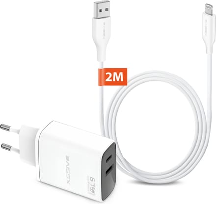 Oplader + Kabel - Geschikt voor iPhone - Oplaadstekker met Kabel 2 Meter - USB-C Adapter Snellader - 65W USB-C Stekker - USBC Adapter - usb c oplader - usb c stekker
