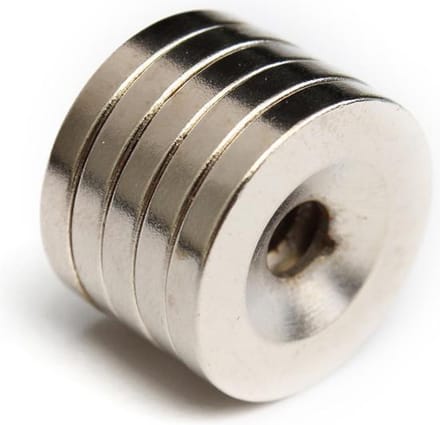 Super sterke Neodymium Magneten - Rond met Gat - N50 20x3mm - 5 Stuks