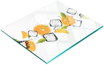 Keukenplank van gehard glas met afbeelding van sinaasappels met ijs, 60x52 cm