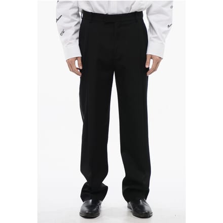 Dubbelgeplooide wollen broek met hoge taille in zwart