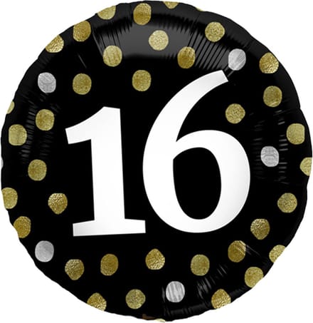 Folat - Folieballon Glossy Black 16 jaar - 45 cm