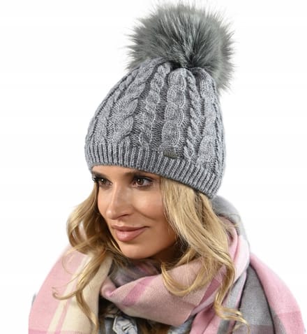 Alur - Wintermuts met Pompon - Grijs - Ocieplana - Uni