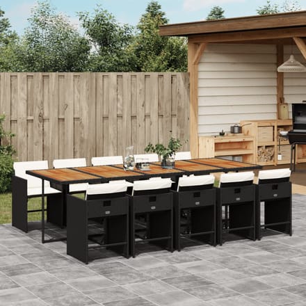 vidaXL - 11-delige - Tuinset - met - kussens - poly - rattan - zwart