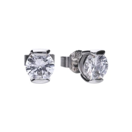 Diamonfire oorknoppen - zilver gerodineerd - rond - zirkonia - spanzetting - 6 x 7.2 mm