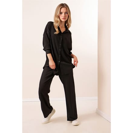 Textuur Langsleeve Gebreid Shirt & Broek Gebreide Set