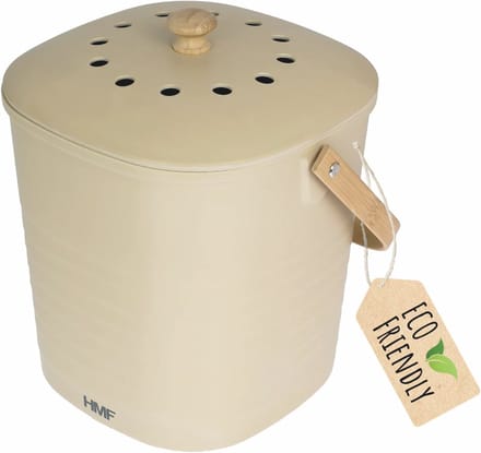 Bio-afvalemmer Keuken - Compostbak Deksel - Keuken Afval - Geurdicht Actief Koolfilter - 6 Liter Inhoud - Beige