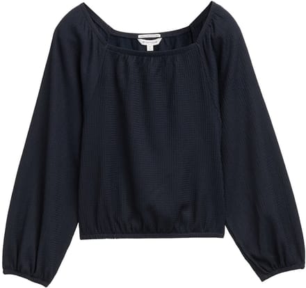 Tom Tailor - Cropped blouse met structuur - Maat 128 - sky captain blue
