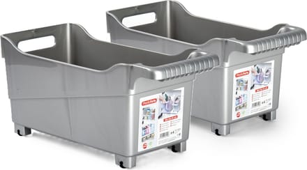 Plasticforte opberg Trolley Container - 2x - zilver - L38 x B18 x H18 cm - kunststof