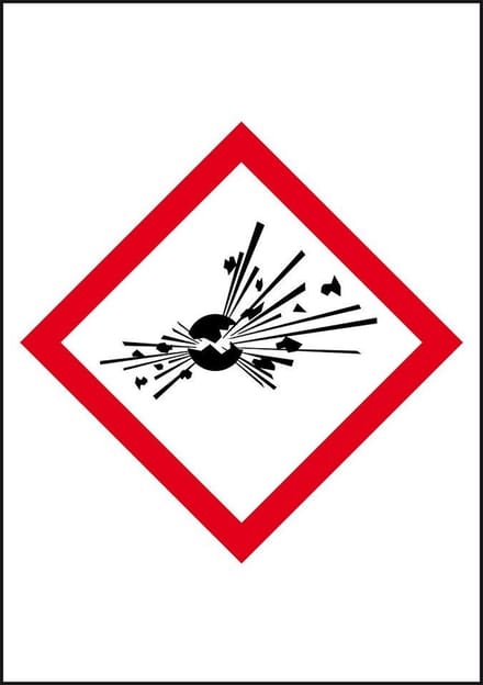GHS01 explosieve stoffen sticker, 10 per vel, rechthoek 26 x 37 mm - 10 per vel
