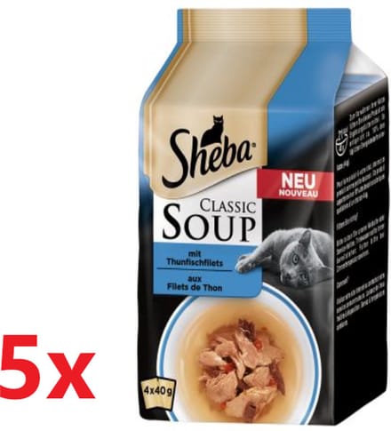 Sheba - Classic Soup Tonijn - Kattenvoer Multipack - 5 verpakkingen van 4x40g