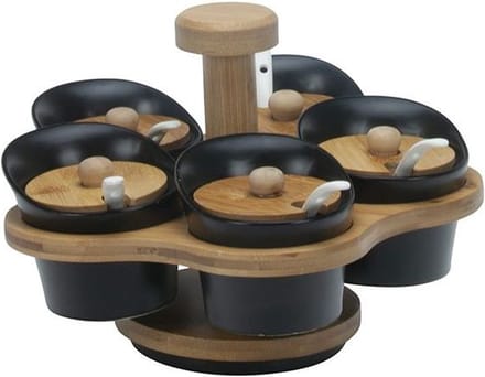 Bricard Kommetjes Set - Zwart - Keramiek - Bamboe - 16-delig