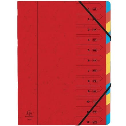 Exacompta Sorteermap met vaste rug en elastosluiting - 12 indelingen - Rood - 54125E