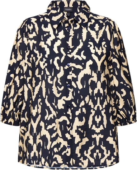 Ulla Popken - Dames - Blouse oversized overhemdkraag 3/4-mouwen - Lichtchampagne - Maat 62+