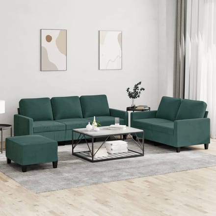 vidaXL - 3-delige - Loungeset - met - kussens - fluweel - donkergroen