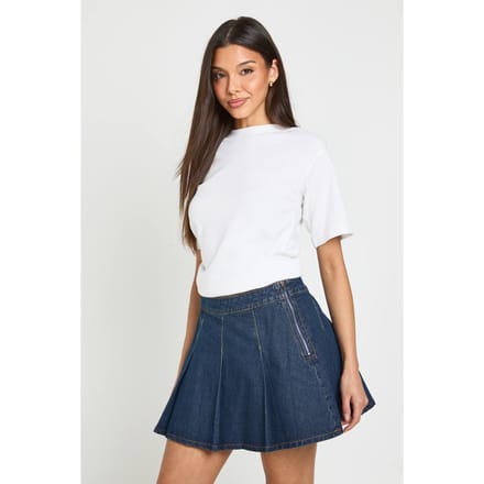 boohoo Dames Geplooide Denim Rok | Donker Indigo | Maat: 34