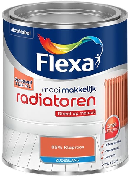 Flexa - Mooi Makkelijk Radiatoren Zijdeglans - 85% Klaproos - Mengverf - 750 Ml