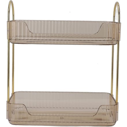 Présentoir de maquillage à deux niveaux, moderne et léger, étagère de rangement de luxe pour pinceaux et fards à paupières jaune