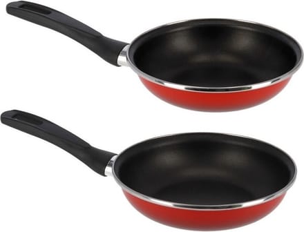 2x formaten koekenpannen set rood Merida - 20 en 26 cm diameter - Braadpannen/bakpannen