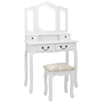 vidaXL - Kaptafelset - met - kruk - 80x69x141 - cm - paulowniahout - wit