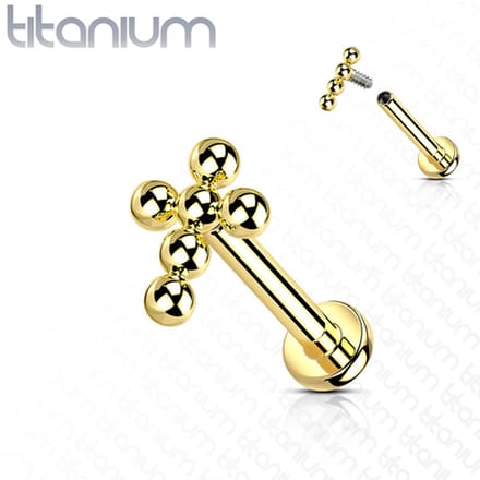 Piercing titanium ball kruis intern schroefdraad 1.2x8 - goud - LMPiercings