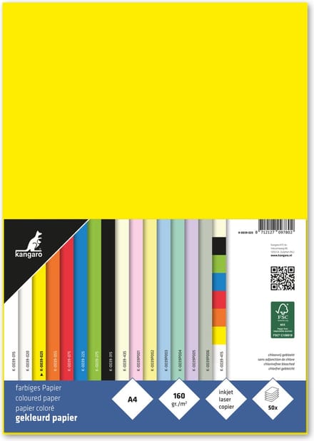 Kangaro papier - A4 - 160 gram FSC - pak 50 vel - geel
