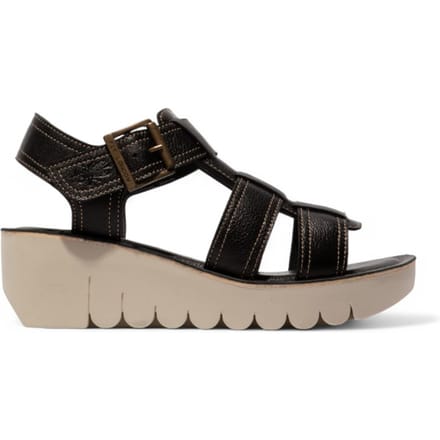 Fly London Dames YUDD236FLY Zwarte Mousse Leren Sandalen Espadrille Platform Wedges