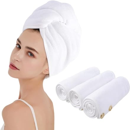 Famanu - Set van 3 haarhanddoeken voor dames, sneldrogend en absorberend, universele maat – Wit