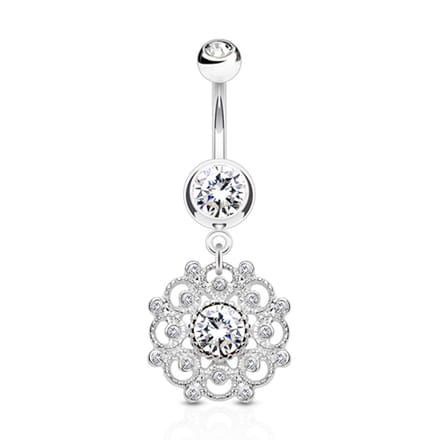 Navelpiercing hanger vintage mandala - zilver - LMPiercings