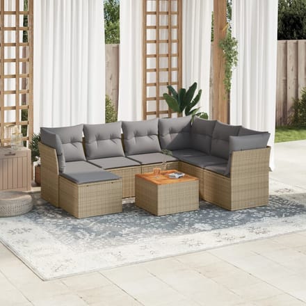 vidaXL - 8-delige - Loungeset - met - kussens - poly - rattan - beige