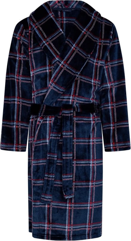 Pastunette Badjas - Twist - Geruit - Blauw - Fleece - Maat M