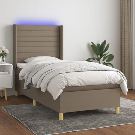 vidaXL - Boxspring - met - matras - en - LED - stof - taupe - 90x190 - cm