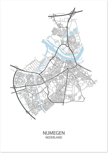 De Lange Koe Poster - Nijmegen Plattegrond - 42 X 29.7 Cm - Wit