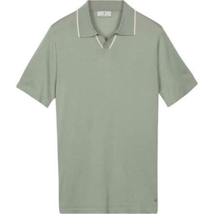 Thomas Maine Polo Pullover Fine Merino Full Needle Rib Placket Contrast Soft Green / male