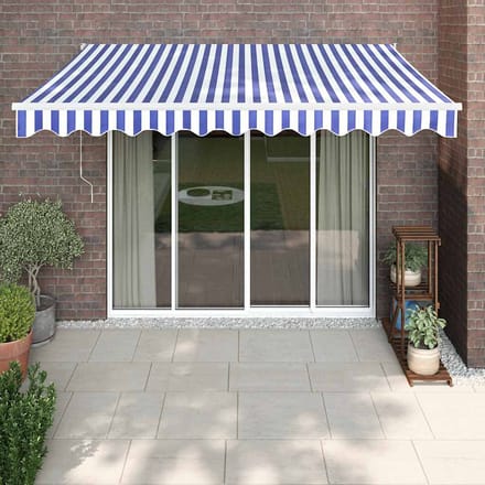 vidaXL - Uitschuifbare - luifel - Blauw - en - Wit - met - Witte - Frame - 3,5 - x - 2,5 - m