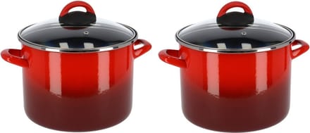 Cuenca Kookpan/soeppan - Set van 2x stuks - rood - RVS - glazen deksel - 23 cm - 5,8 liter - pannen
