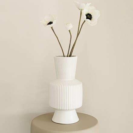 Indore Home - Vaas Boho - Bloemenvaas - Vaas Ribbel - Woonkamer decoratie - Vaas Wit - L