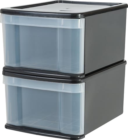 IRIS Stacking Drawer - Opberglade - 20 l - Kunstof - Zwart/Transparant - Set van 2