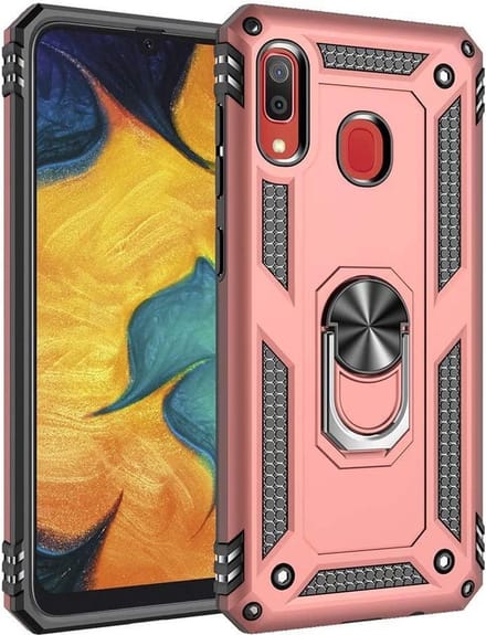 Hoesje Geschikt voor: Samsung Galaxy A20E Rugged Ring Armor schokbestendige rose goud
