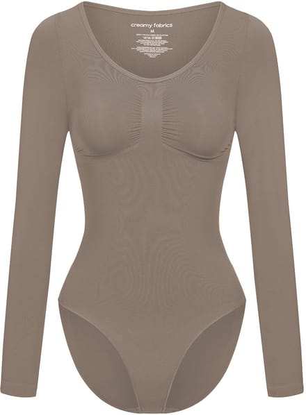 cfab - Bodysuit met corrigerende werking, lange mouwen en onderrok - Taupe - M