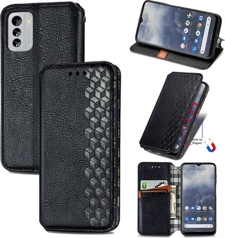 Luxe PU Lederen Ruitpatroon Wallet Case voor Nokia G60 _ Zwart