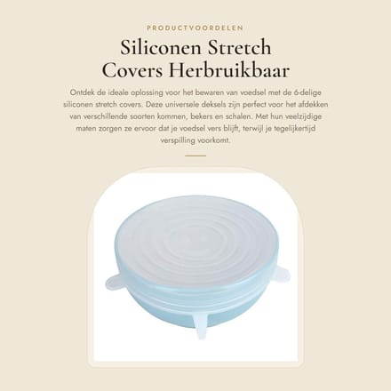 Dailygoods- Silicone Deksel Set van 6 - Universele Deksel - Voedselopslag - Antislip - Stretchbaar - Wit - Diverse Diameters - Voedseldeksel