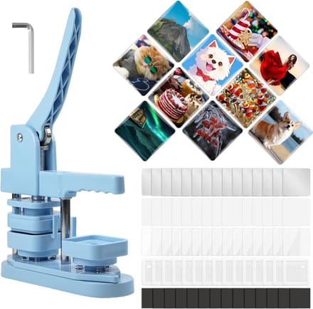 Knop Maker Machine - Badge Pers Kit - Eigen Ontwerpen Maken - Inclusief 100 Sets - 50mm Vierkant - Groen