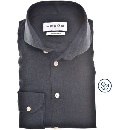 Ledûb Overhemd Slim Solid Color Linnen Blend Navy / male