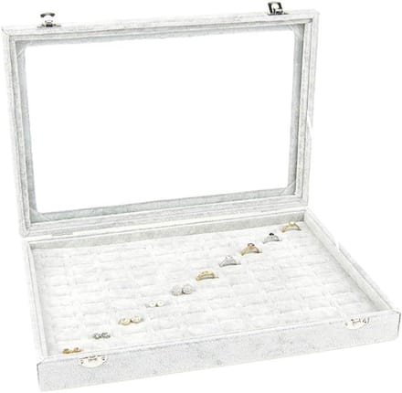 Sieradendoos Glazen Deksel - Juwelendoos Organizer - Sieraden Opbergen - Compact Veel Ruimte - 24x35cm - Grijs